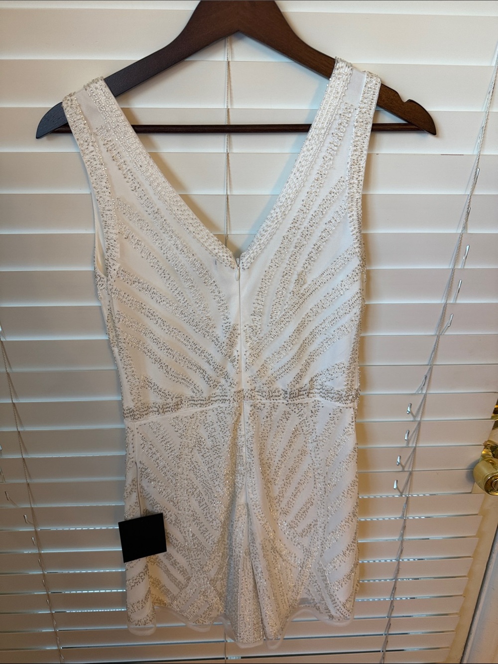 Lulu's Ivory Beaded V-Neck Romper - Picture 4 of 5